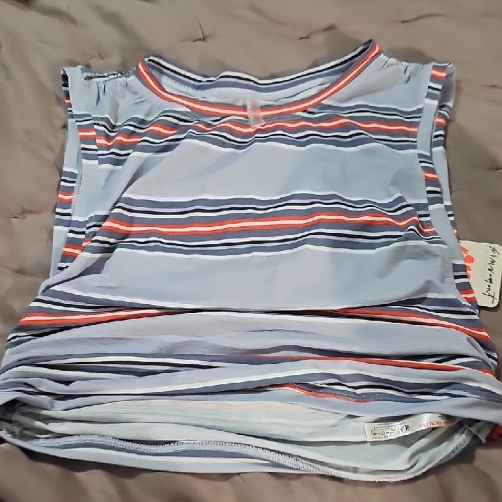 FP Movement‎ by Free People Light Blue Striped Tank with Navy & Coral